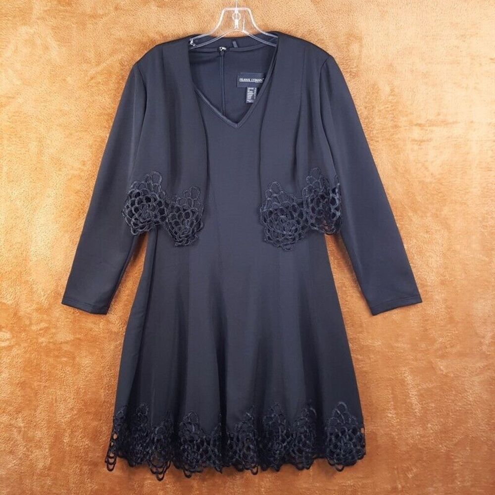 FRANK LYMAN Womens Dress Size 8 Black Fit Flare Stretch Knit Zip Back Shrug
